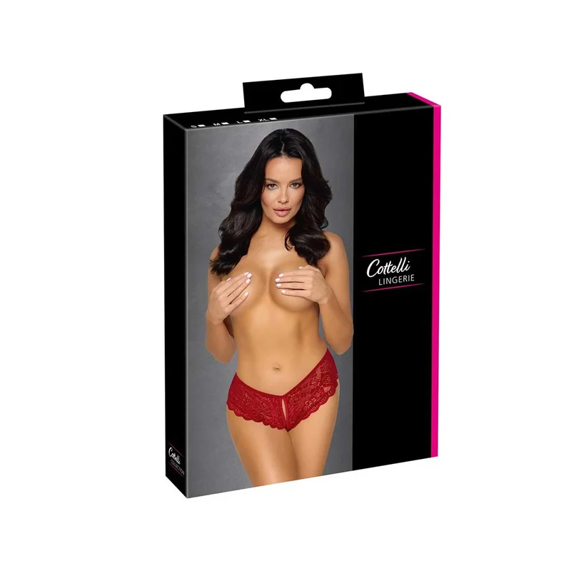 Spitzen Panty S-XL in Rot mit offenem Schritt "Nikki"