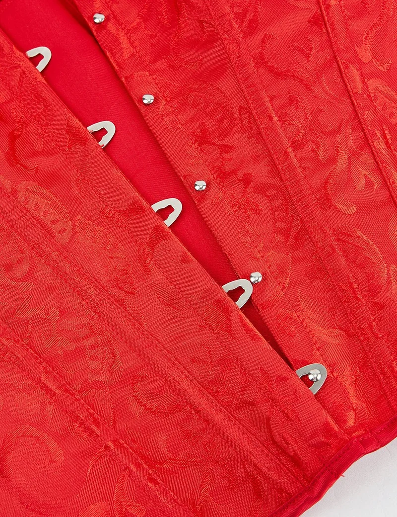 Rotes One-Shoulder-Spitzenkorsett – 12 weiche Stäbchen, Busk-Verschluss & Höschen
