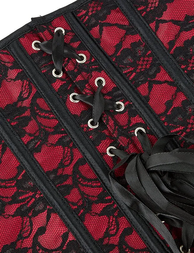 Rotes Bustier-Korsett mit herzförmigem Ausschnitt – Weiche Stäbchen, Schnürung am Rücken & Höschen