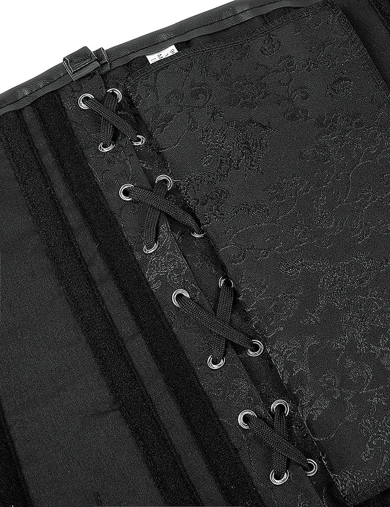 Schwarzes Jacquard-Korsett – Einsätze aus Kunstleder, 12 Stahlstäbe und Busk-Verschluss