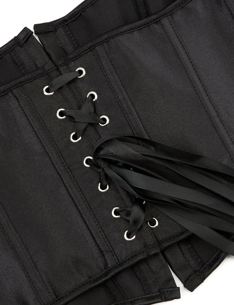 Schwarzes Satin-Halter-Tank-Korsett – 12 weiche Stäbchen & gekreuzte Rückenträger