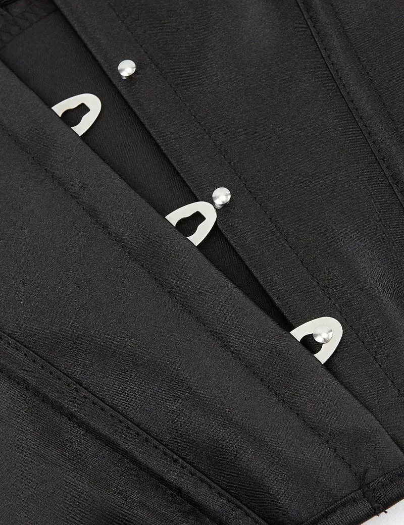 Schwarzes Satin-Halter-Tank-Korsett – 12 weiche Stäbchen & gekreuzte Rückenträger