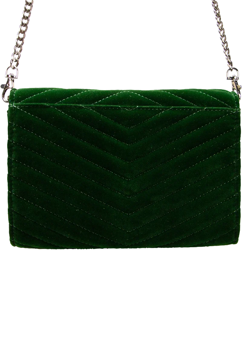 Damen Samtclutch mit Herz und Umhängekette - grün