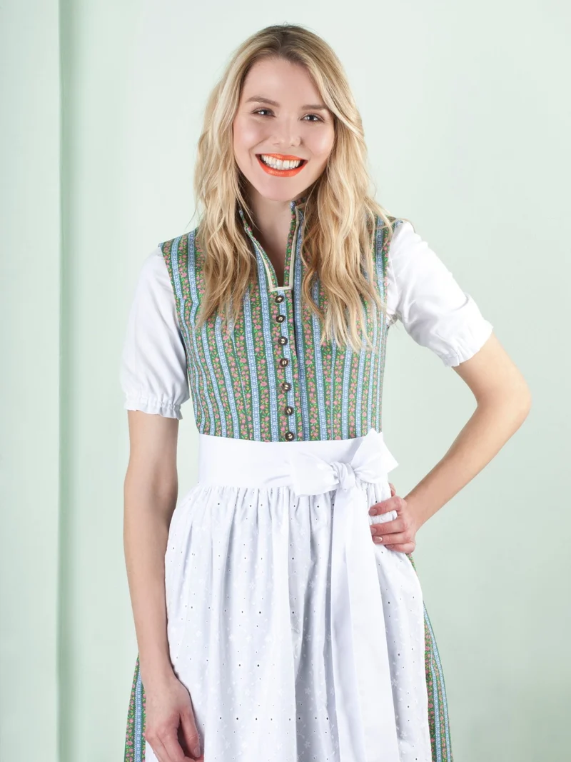 BW DIRNDL VINTAGE STEHKRAGEN STREIFEN FLORAL GRÜN