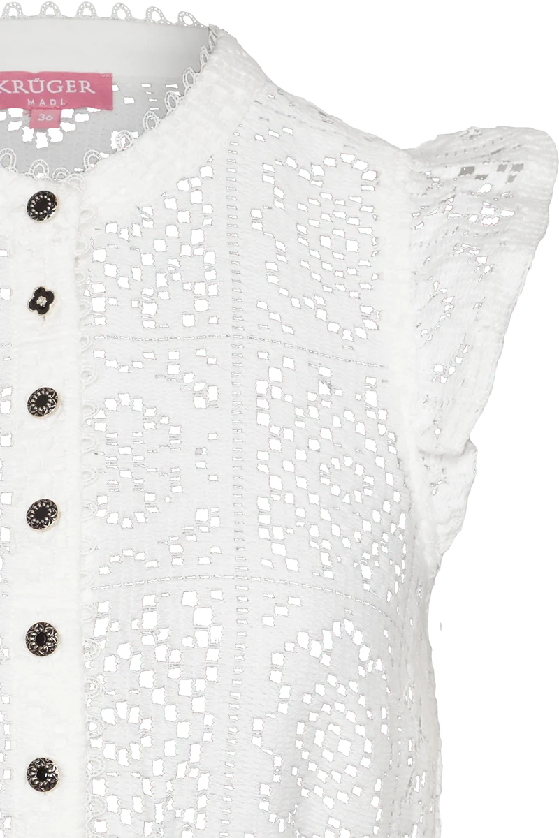 Dirndlbluse mit Flügelärmeln und Allover-Spitze - ecru
