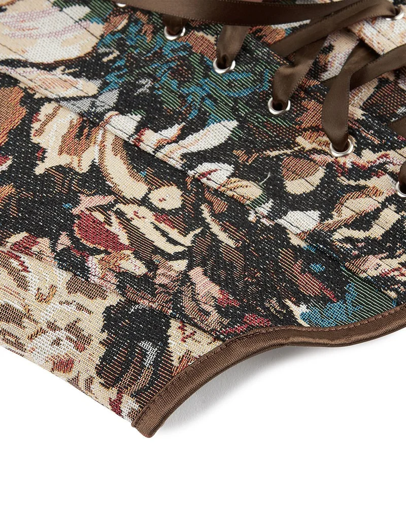 Weste mit Jacquardmuster – 13 weiche Stäbchen, Kreuzschnürung und Seidenriemen