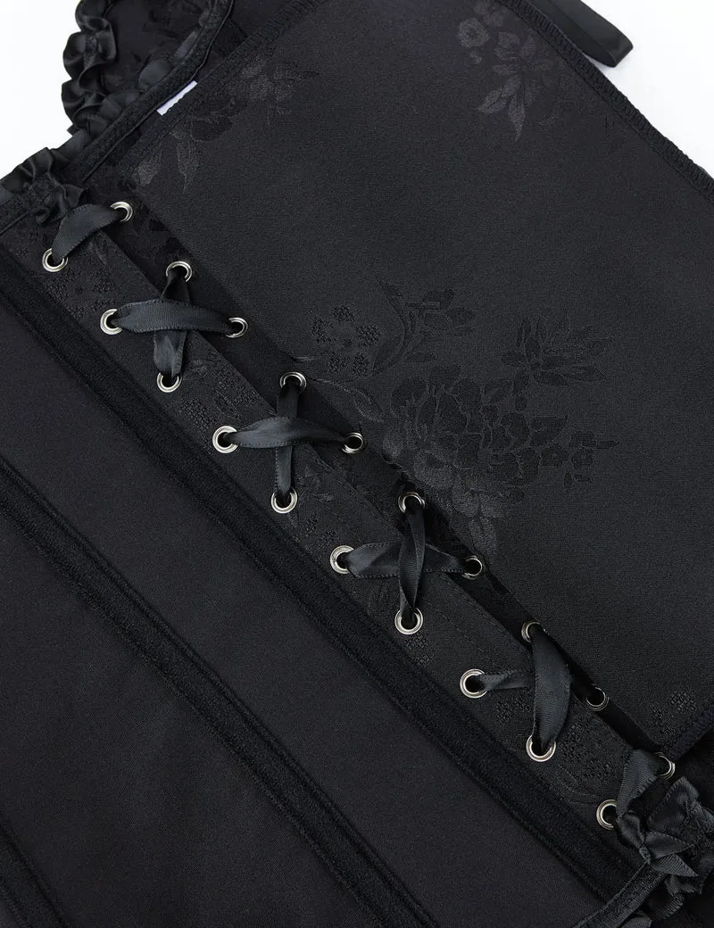 Schwarzes Schnürkorsett mit Stahlschnallen und Zierband