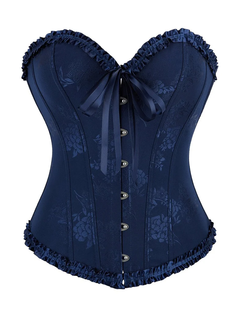 Blaues Schnürkorsett mit Stahlschnallen und Schleifendetail