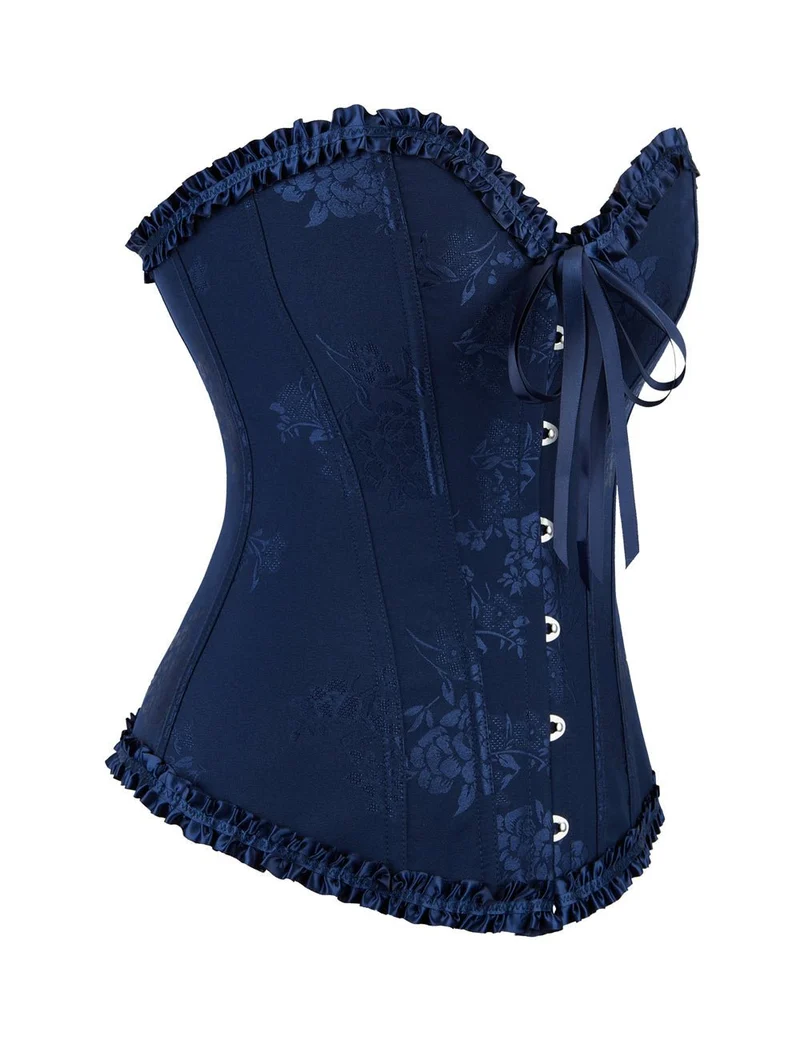 Blaues Schnürkorsett mit Stahlschnallen und Schleifendetail