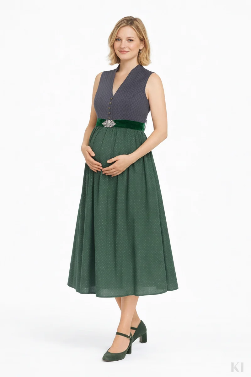Elegantes Umstandsdirndl mit Stehkragen & Gürtel