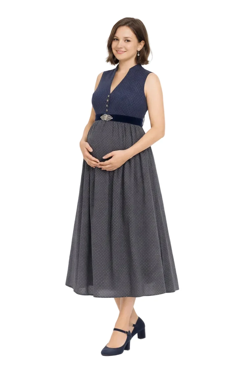 Elegantes Umstandsdirndl mit Stehkragen & Gürtel