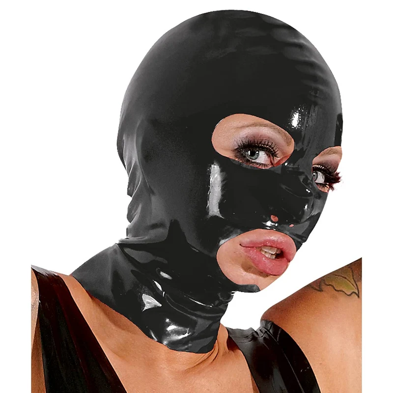 Latex Kopfmaske schwarz mit Nasenlöcher "Cooper"