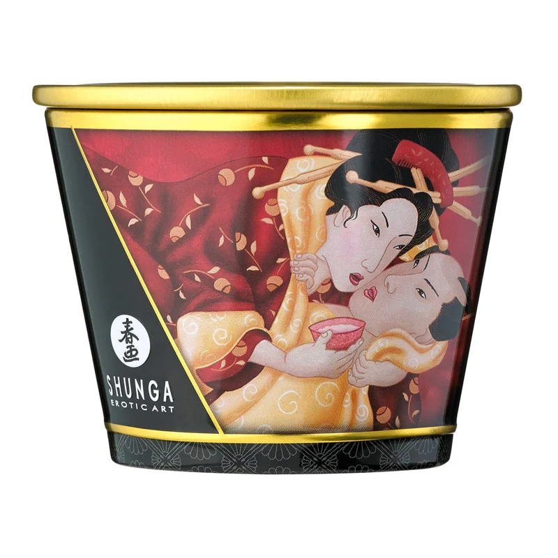Massage-Kerze mit Erdbeer/Champagnerduft schmilzt zu Massageöl - 170ml