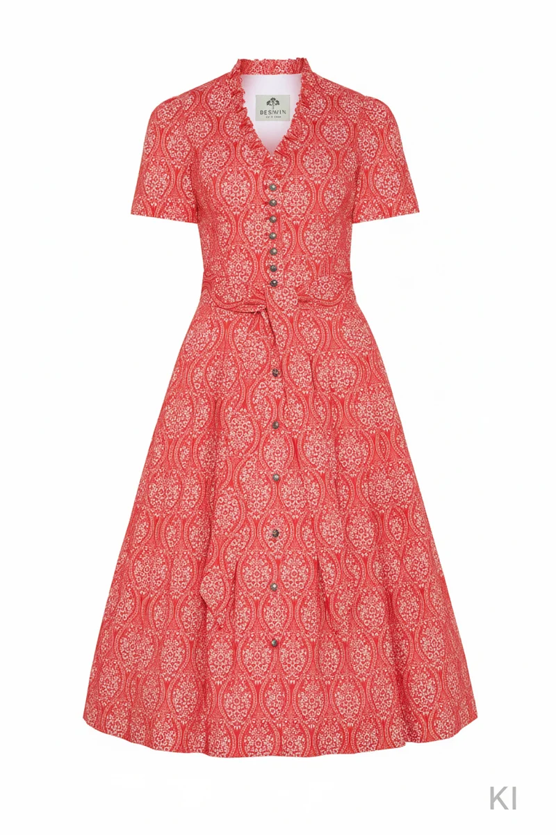 Bedrucktes Kleid mit V-Ausschnitt & Gürtel