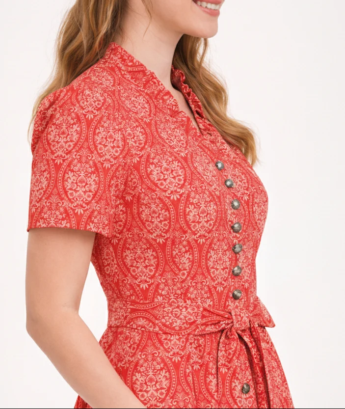 Bedrucktes Kleid mit V-Ausschnitt & Gürtel