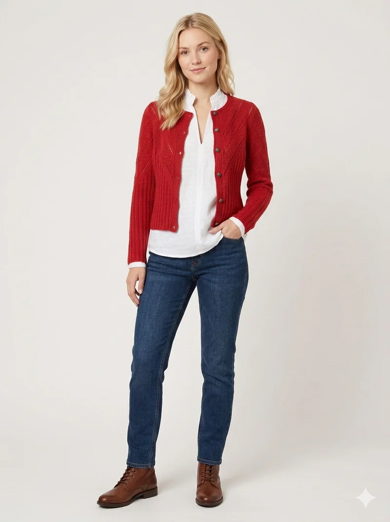 Hochgeschlossene Strickjacke mit Ajourmuster