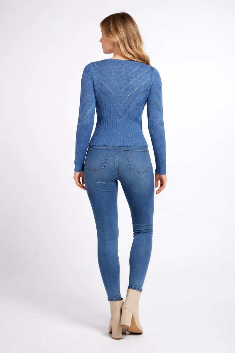 Hochgeschlossene Strickjacke mit Ajourmuster