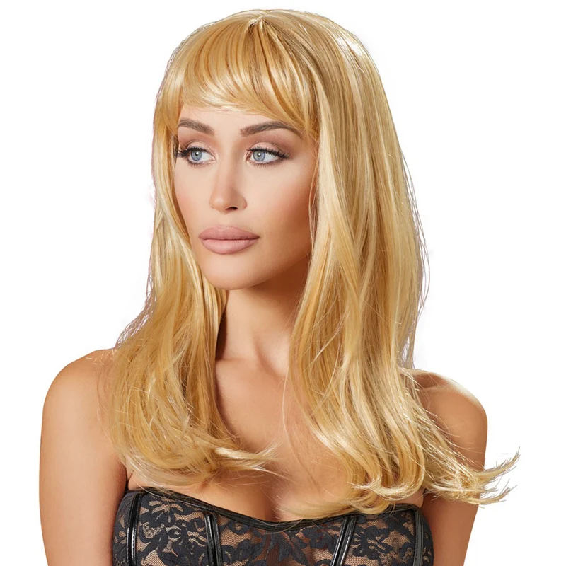 Langhaar Perücke Blond mit Pony und glatten Haaren - 45cm