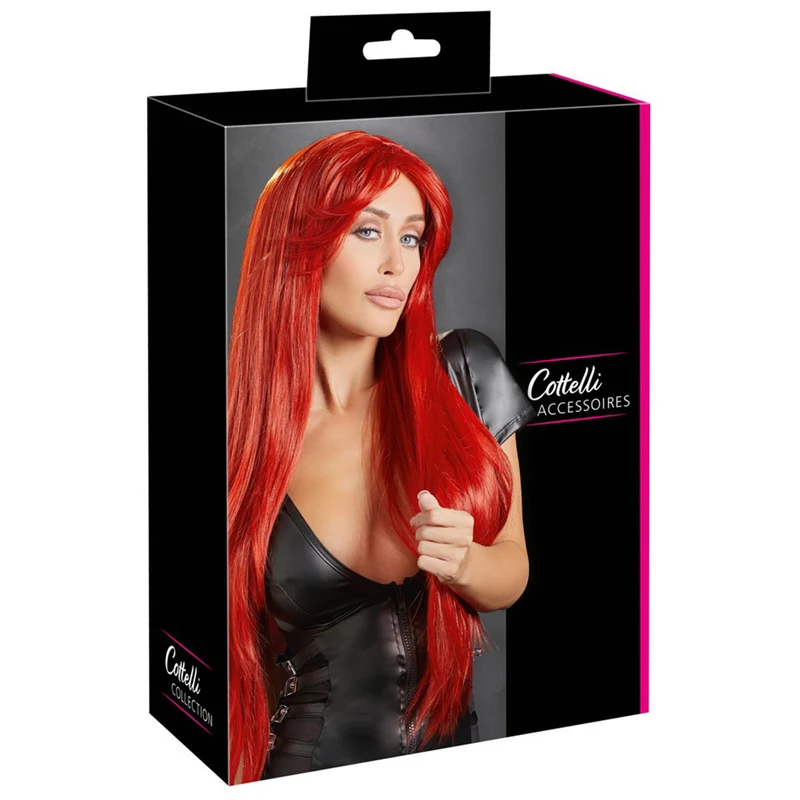 Langhaar Perücke Rot glatte Haare mit trendigem Pony - 80cm