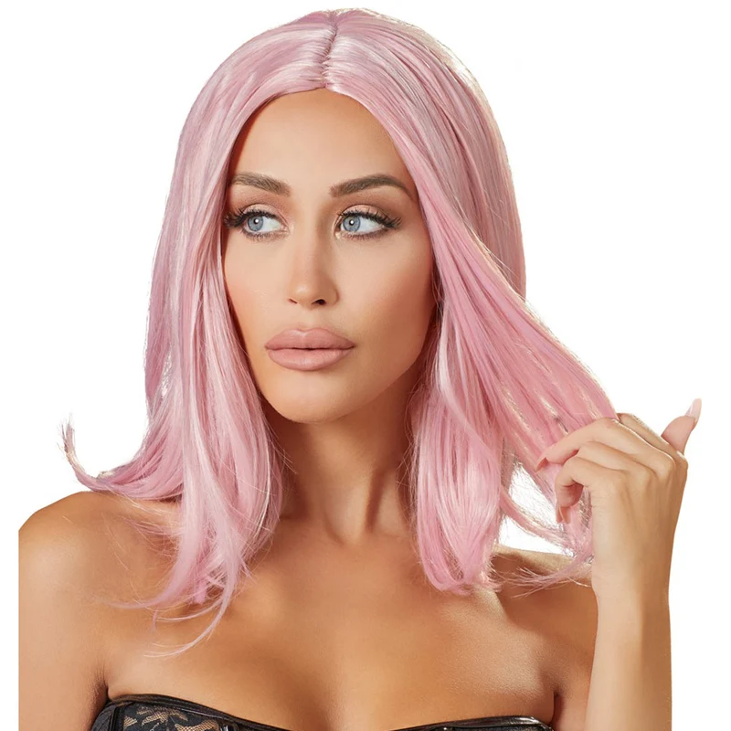 Perücke Bob in pastellrosa, schulterlang mit Mittelscheitel - 30cm