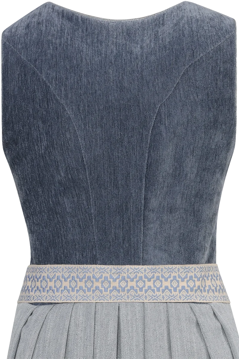 Samtdirndl in Midi-Länge mit leicht fallender Schürze - vintage blue