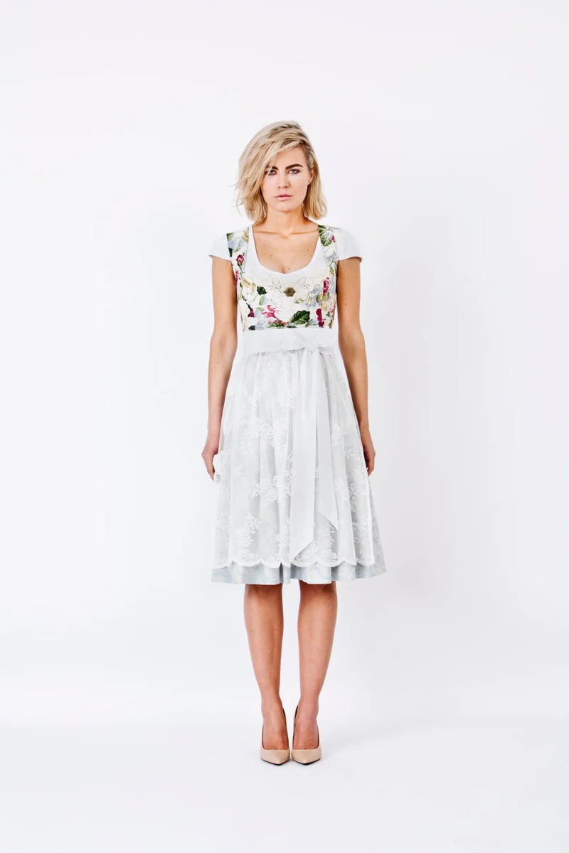 HOCHZEITSDIRNDL VINTAGE OXFORD FLOWERS HELLBLAU