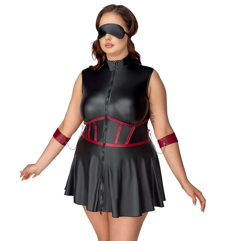 Minikleid mit Reißverschluss + 2 Fesseln und Augenmaske "Alexia"