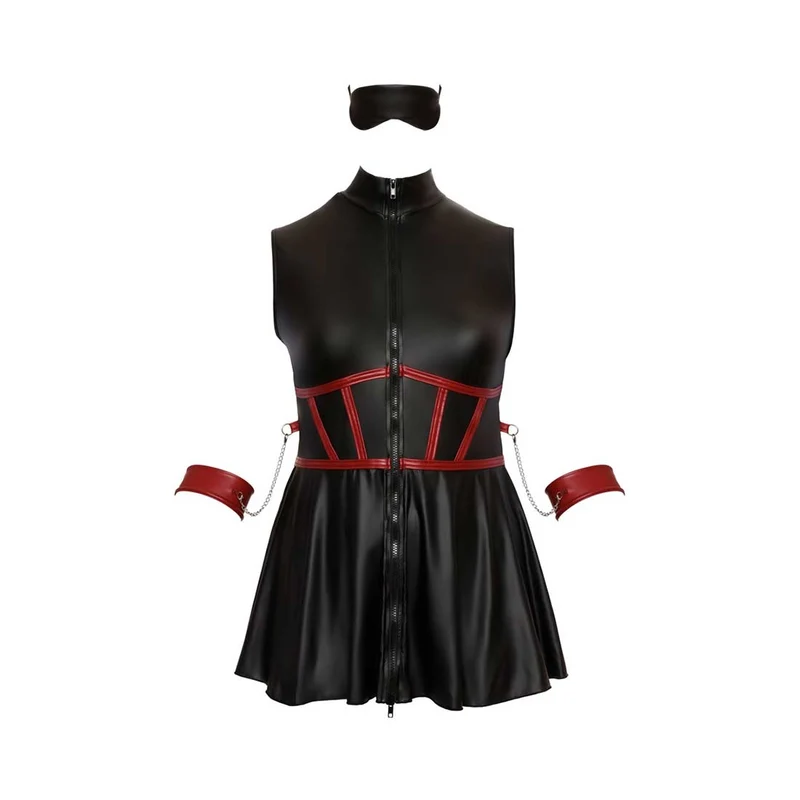 Minikleid mit Reißverschluss + 2 Fesseln und Augenmaske "Alexia"