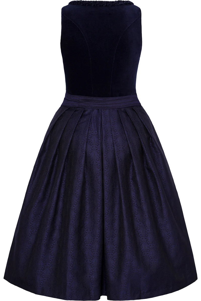 Midi-Samtdirndl mit eckigem Ausschnitt und Froschgoscherln - marine