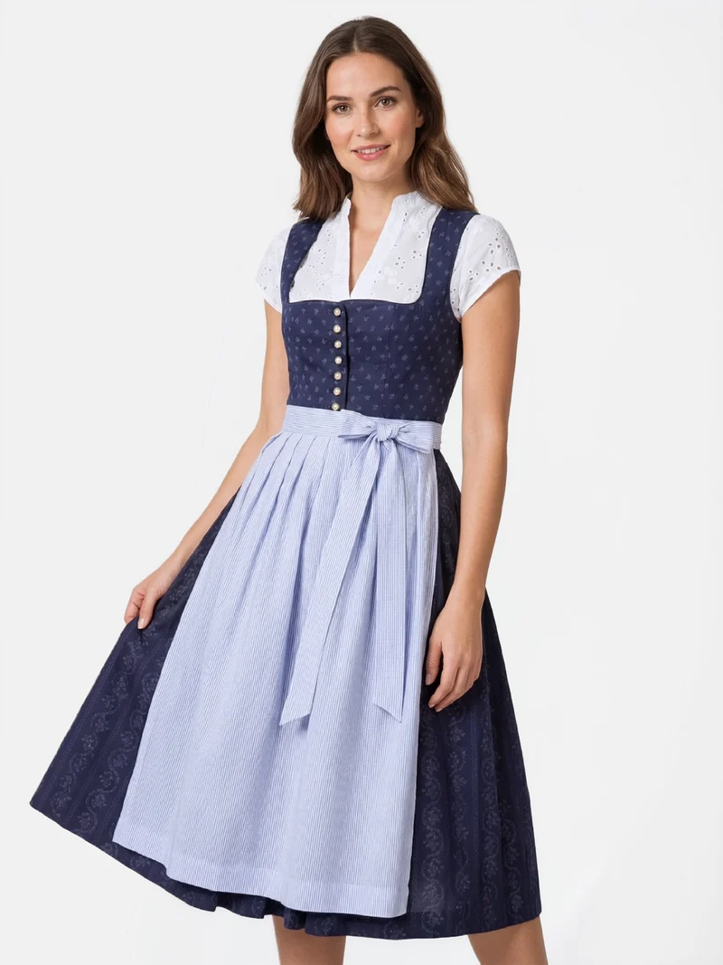 Schlichtes Baumwoll-Dirndl mit Streifenschürze