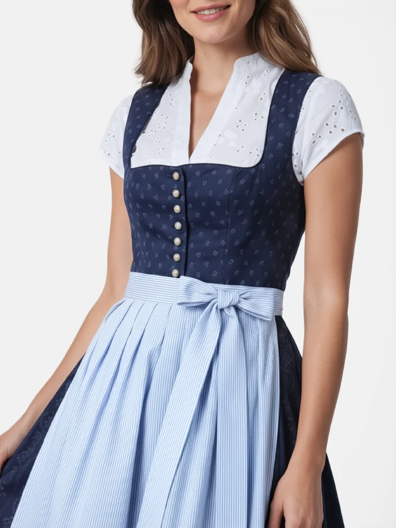Schlichtes Baumwoll-Dirndl mit Streifenschürze