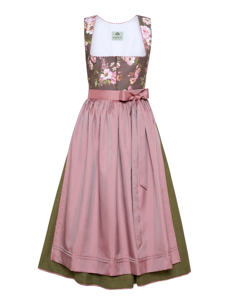 Dirndl mit Rosenmuster-Oberteil & Taftschürze