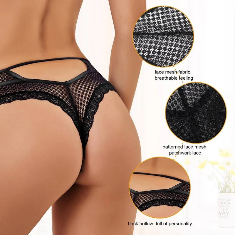 Schwarzer Spitzen-Mesh-Slip – Spitzenbesatz vorne und durchbrochener Rücken