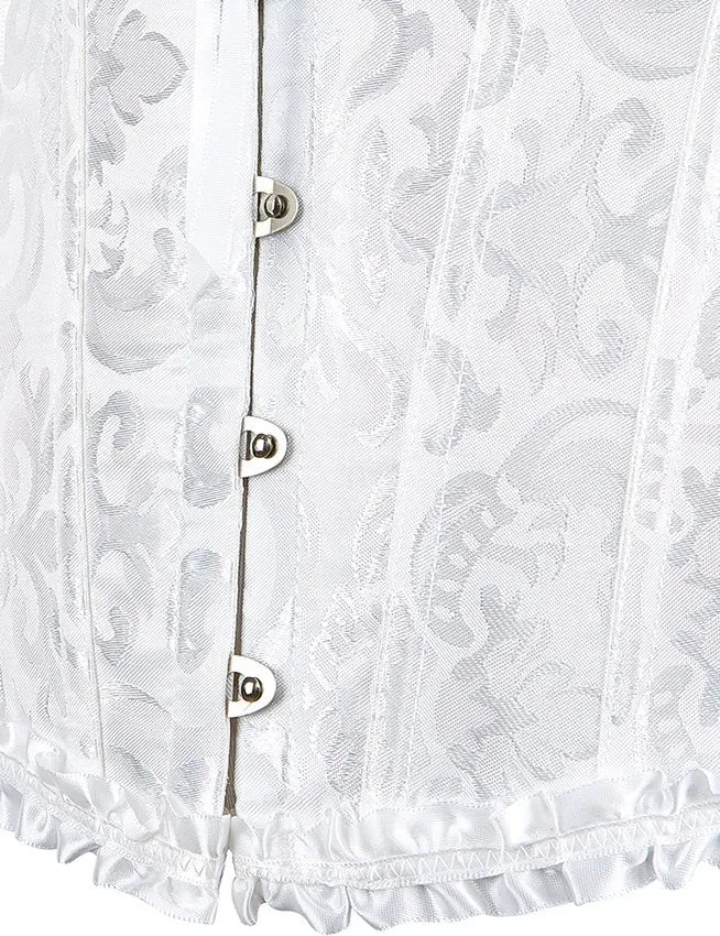 Weißes, trägerloses Jacquard-Korsett mit Spitzenbesatz und Schleife