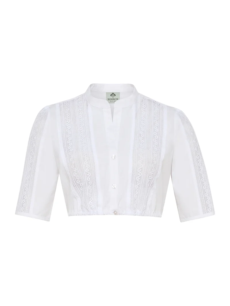 Edle Dirndlbluse mit Stehkragen und Spitzenbesatz