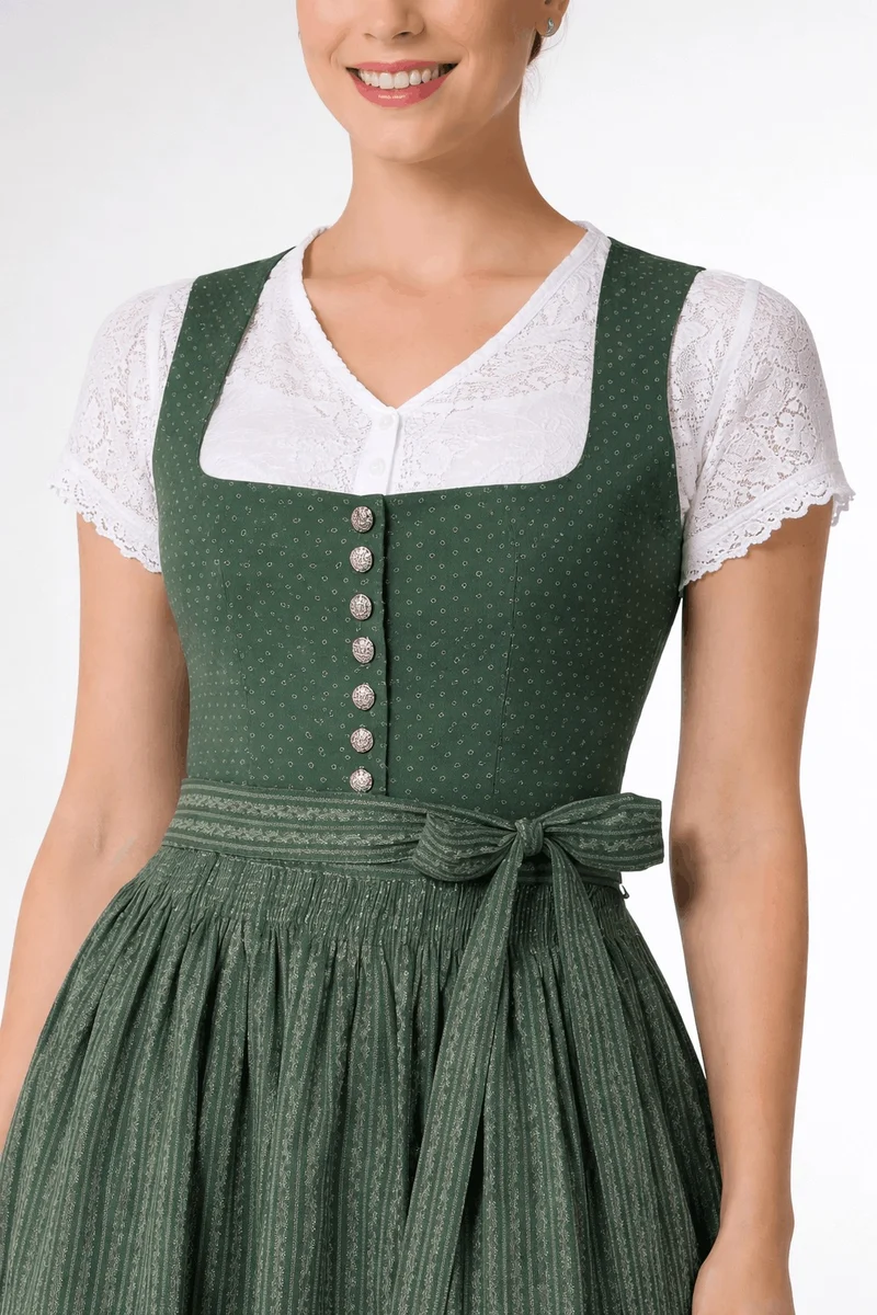 Dirndlbluse aus Streifen-Spitze mit V-Ausschnitt