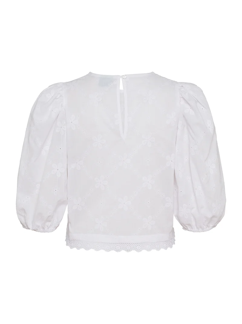Bestickte Crop-Bluse mit weitem Arm