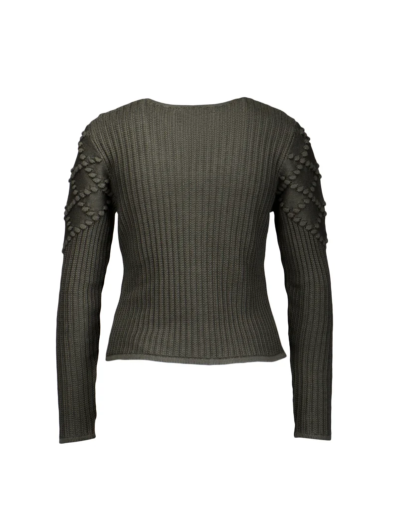 Taillierte Strickjacke mit Rautenmuster und Bommel