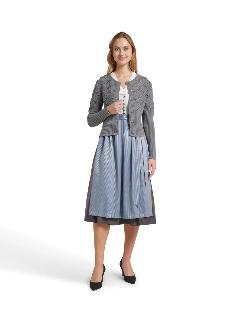 Taillierte Strickjacke mit Rautenmuster und Bommel