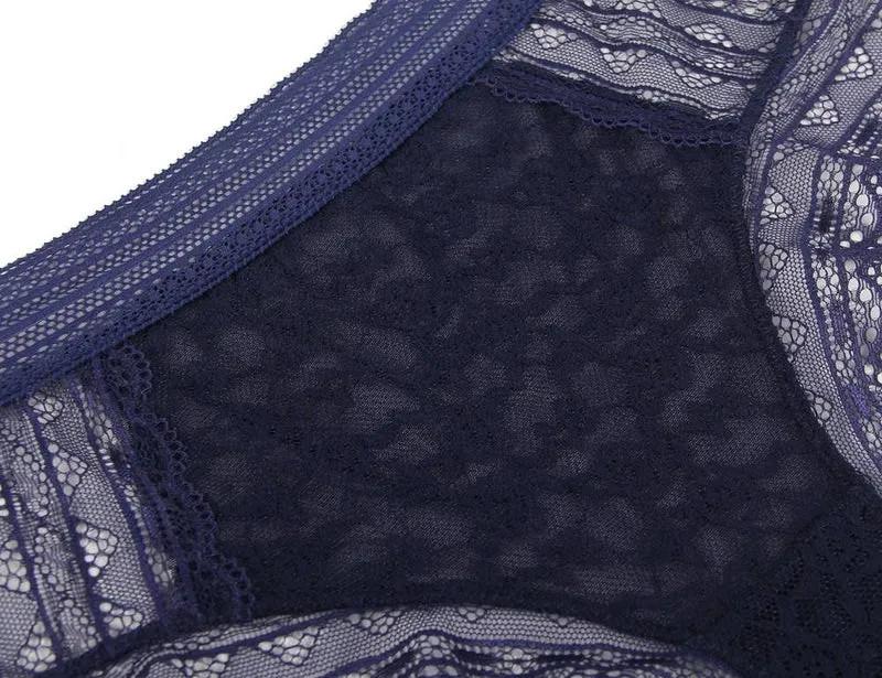 Blauer 3D-Spitzenslip mit Blumenmuster – mittelhoch geschnitten mit Baumwollfutter