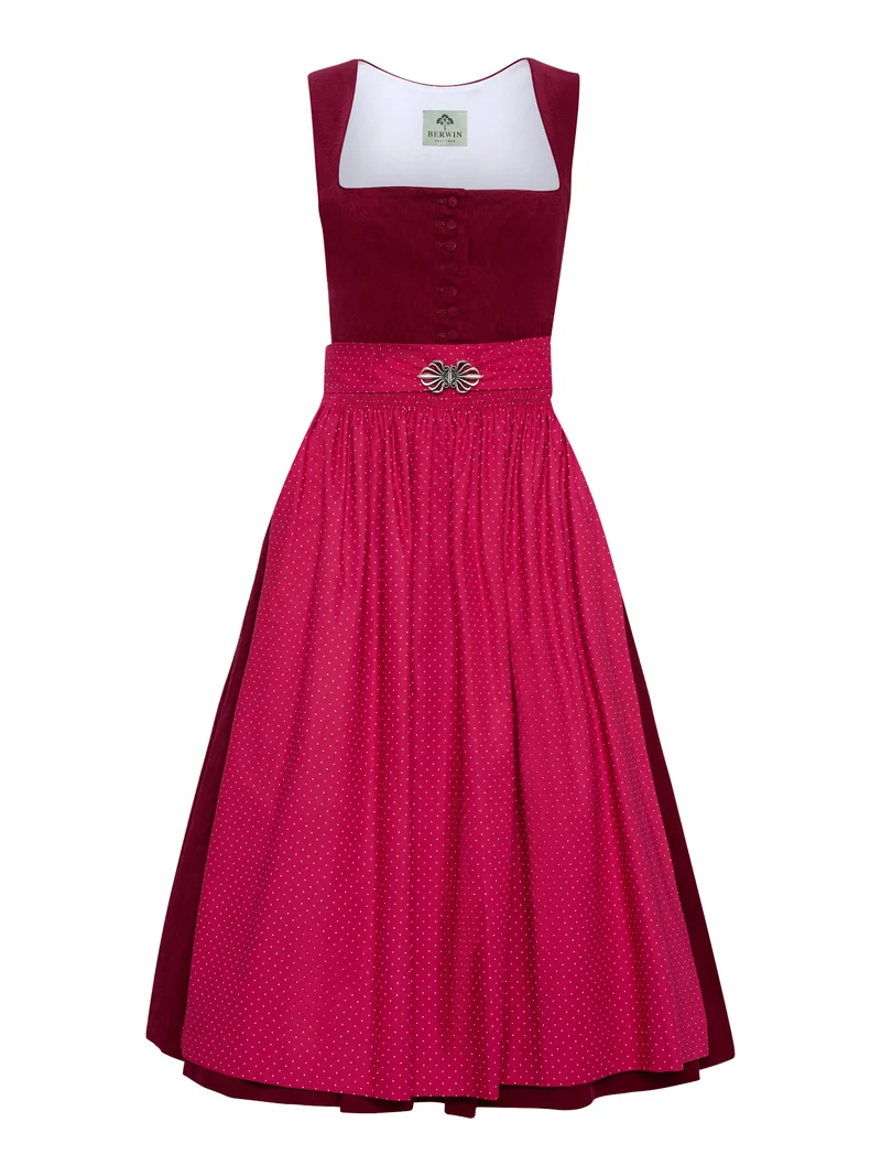 Cord-Dirndl mit Druckschürze