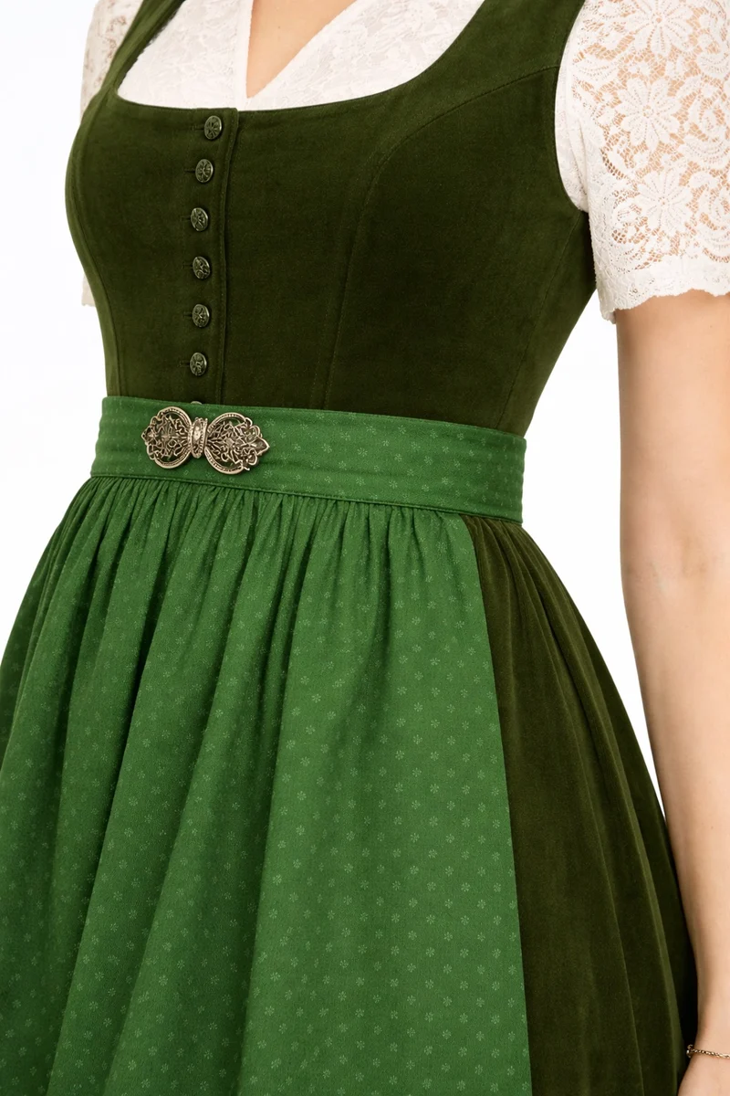 Cord-Dirndl mit Druckschürze
