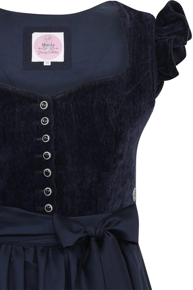 Midi-Samtdirndl mit abnehmbaren Flügelärmeln Hochwinkel 70cm - midnight