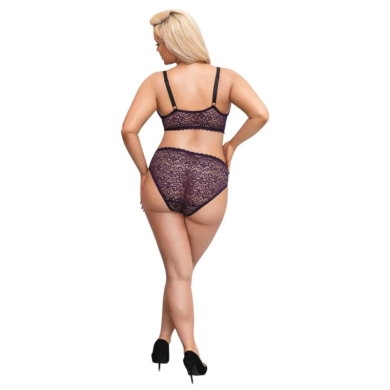 Spitzen BH Set lila XL - 4XL mit Hakenverschluss vorne "Tina+"