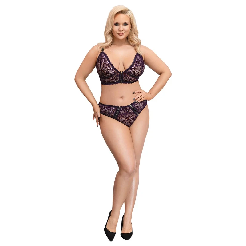 Spitzen BH Set lila XL - 4XL mit Hakenverschluss vorne "Tina+"
