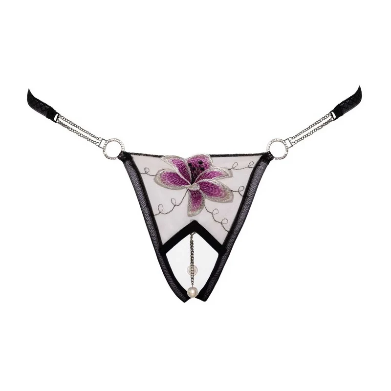 Damen Rio String ouvert S-L mit Strass-Ketten und Perlen "Blume"