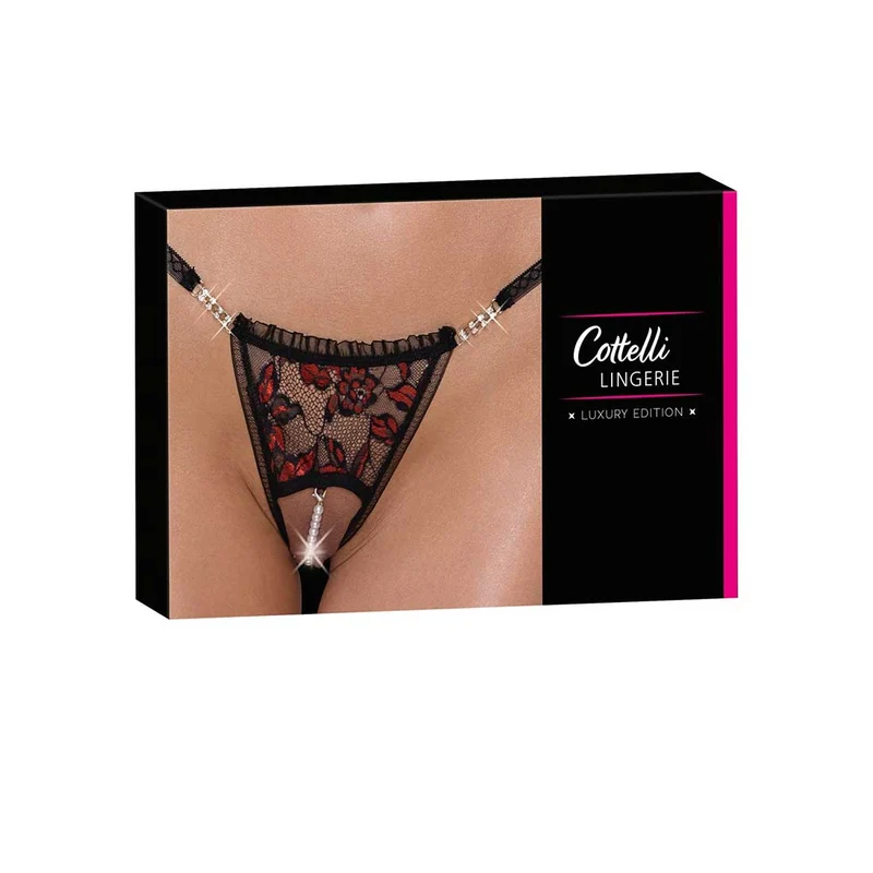 Damen String ouvert S-L mit Strass und Perlenkette im Schritt "Sira"