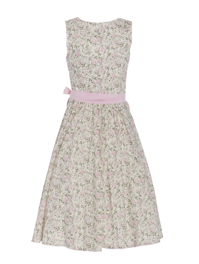 Rosendruck-Dirndl mit Streifen-Schürze