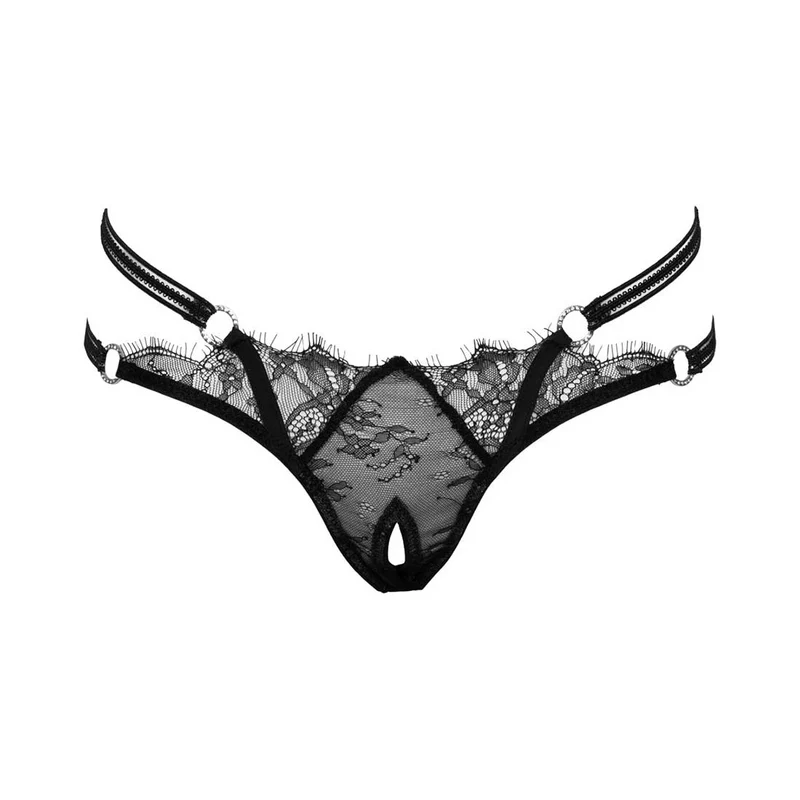 Edler Damen String ouvert S-L zarte Eyelash-Spitze mit Strass "Irina"