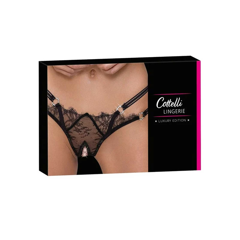 Edler Damen String ouvert S-L zarte Eyelash-Spitze mit Strass "Irina"